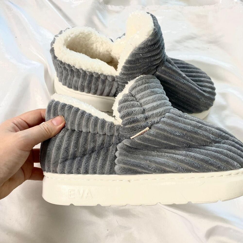 NEW Cute Coquette Grey Soft Corduroy House Shoe Slippers US 7 / 8